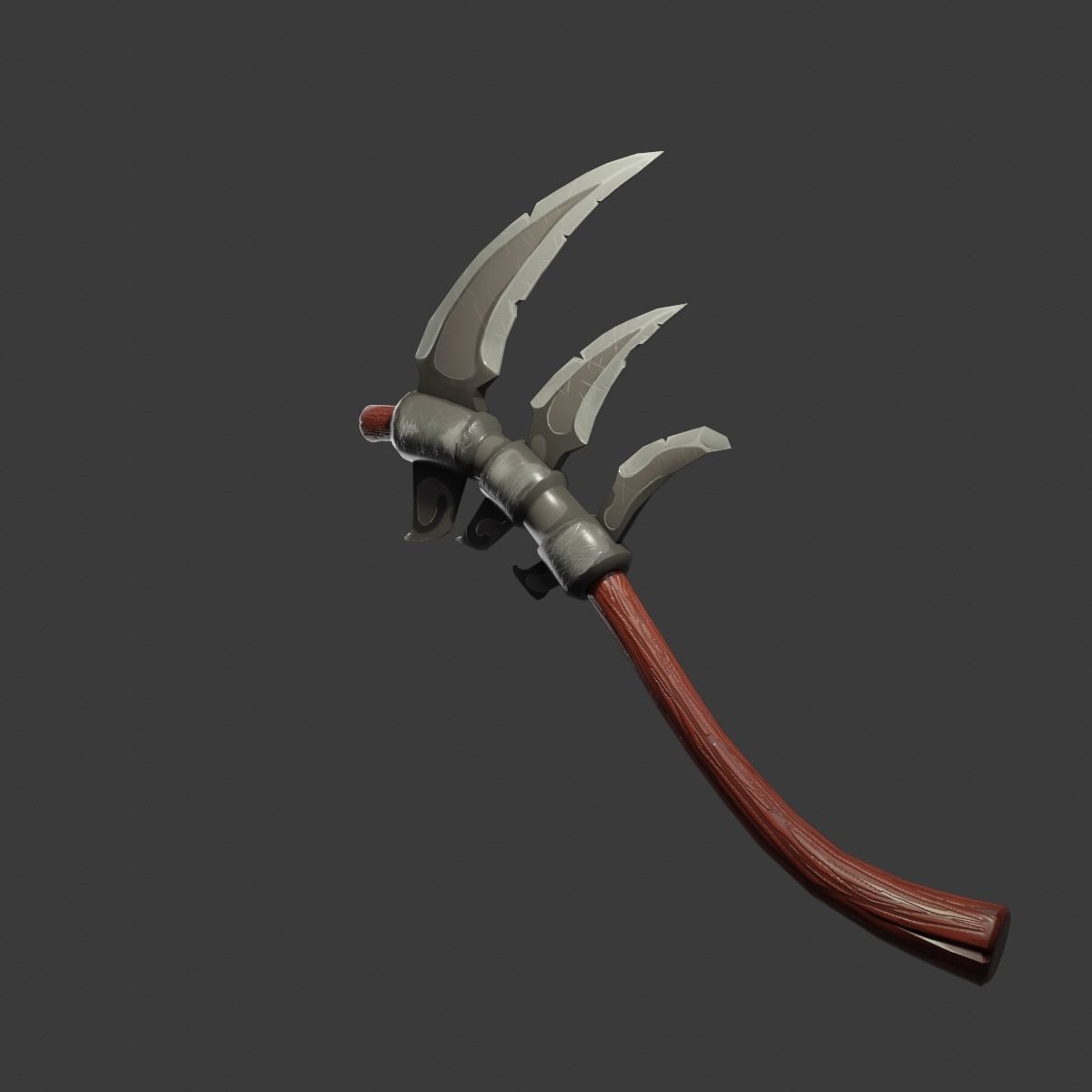 Stylized type triple bladed scythe Low-poly 3D model_11