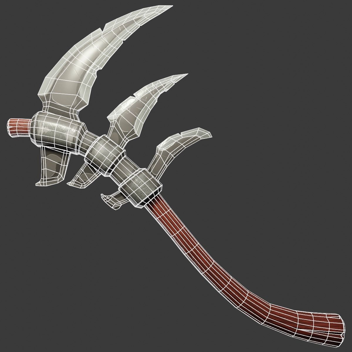 Stylized type triple bladed scythe Low-poly 3D model_14