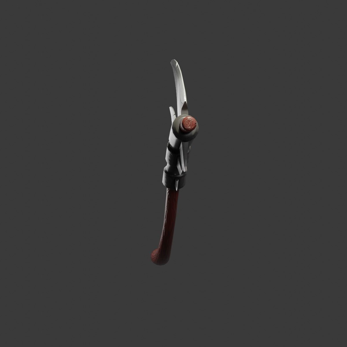 Stylized type triple bladed scythe Low-poly 3D model_4