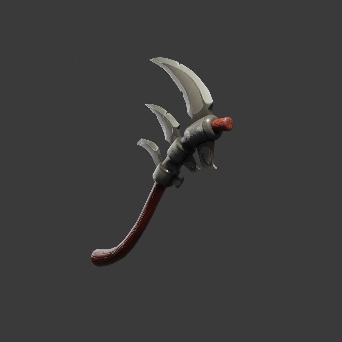 Stylized type triple bladed scythe Low-poly 3D model_5