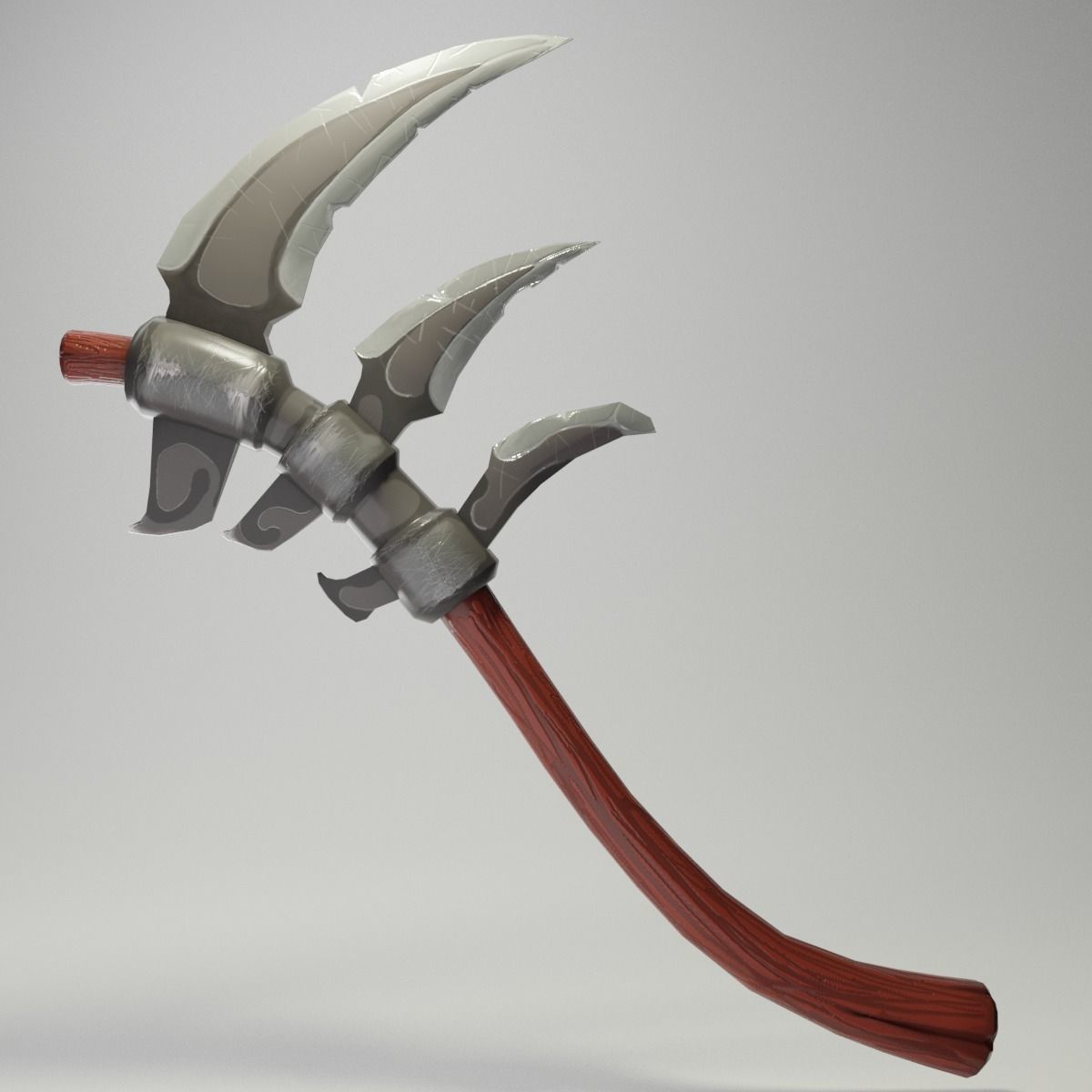 Stylized type triple bladed scythe Low-poly 3D model_15