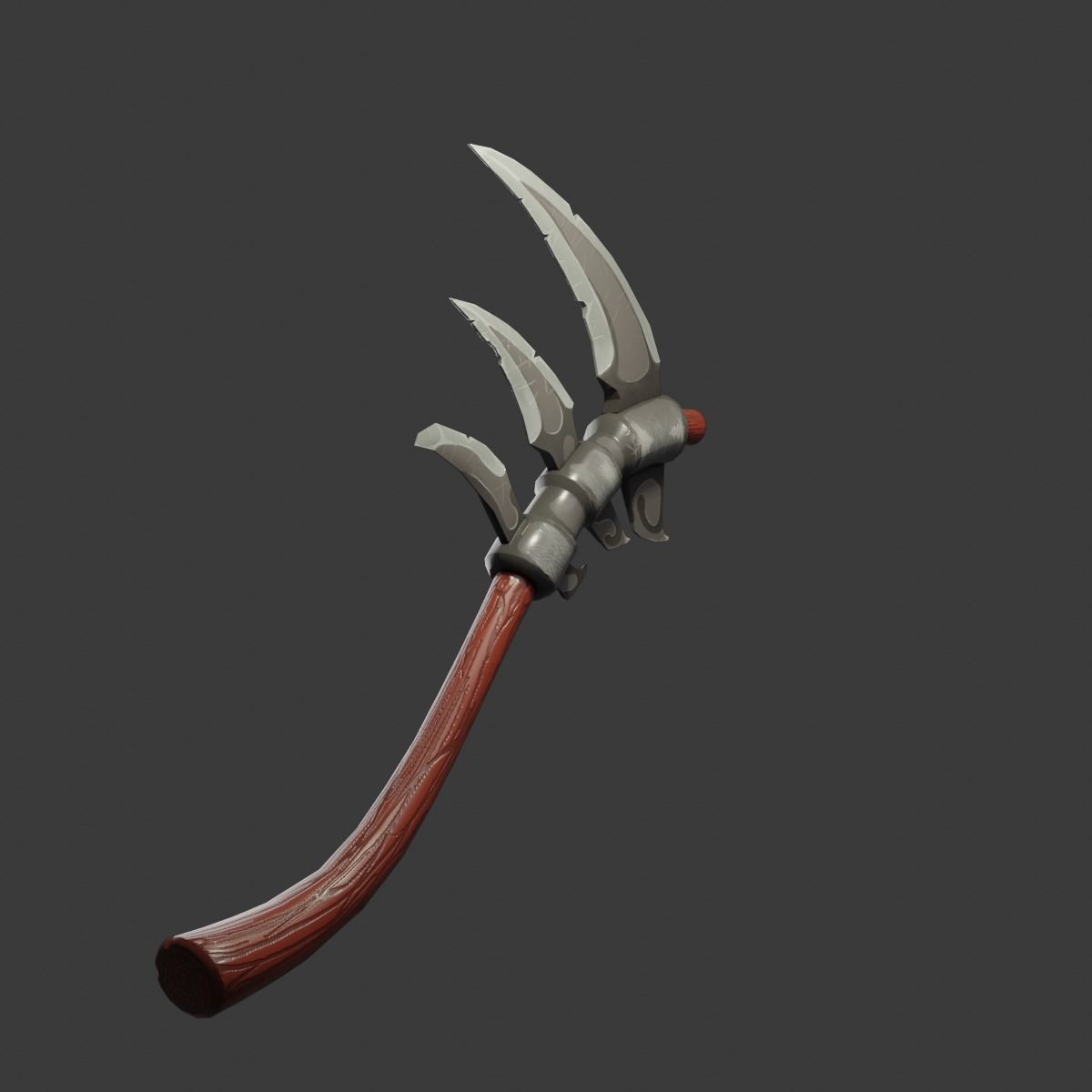 Stylized type triple bladed scythe Low-poly 3D model_8