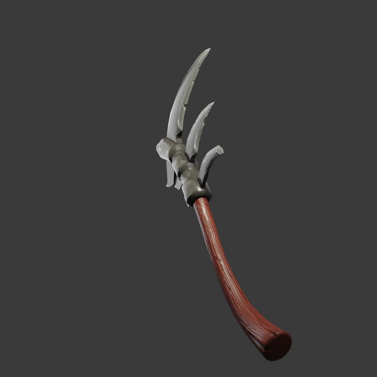 Stylized type triple bladed scythe Low-poly 3D model_10