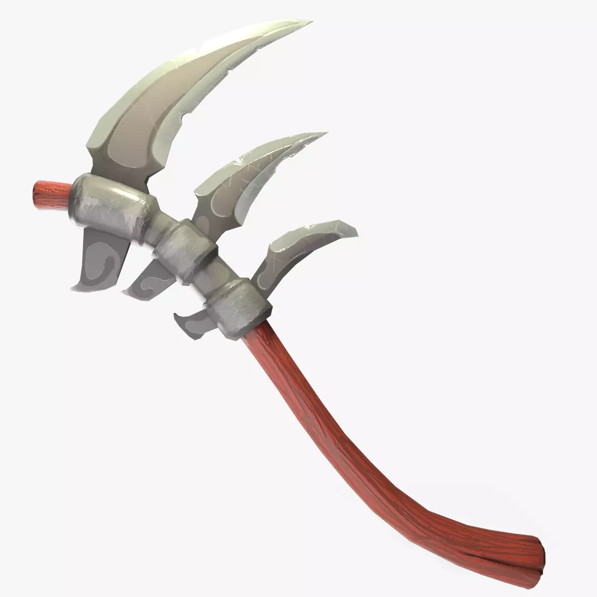 Stylized type triple bladed scythe Low-poly 3D model_0
