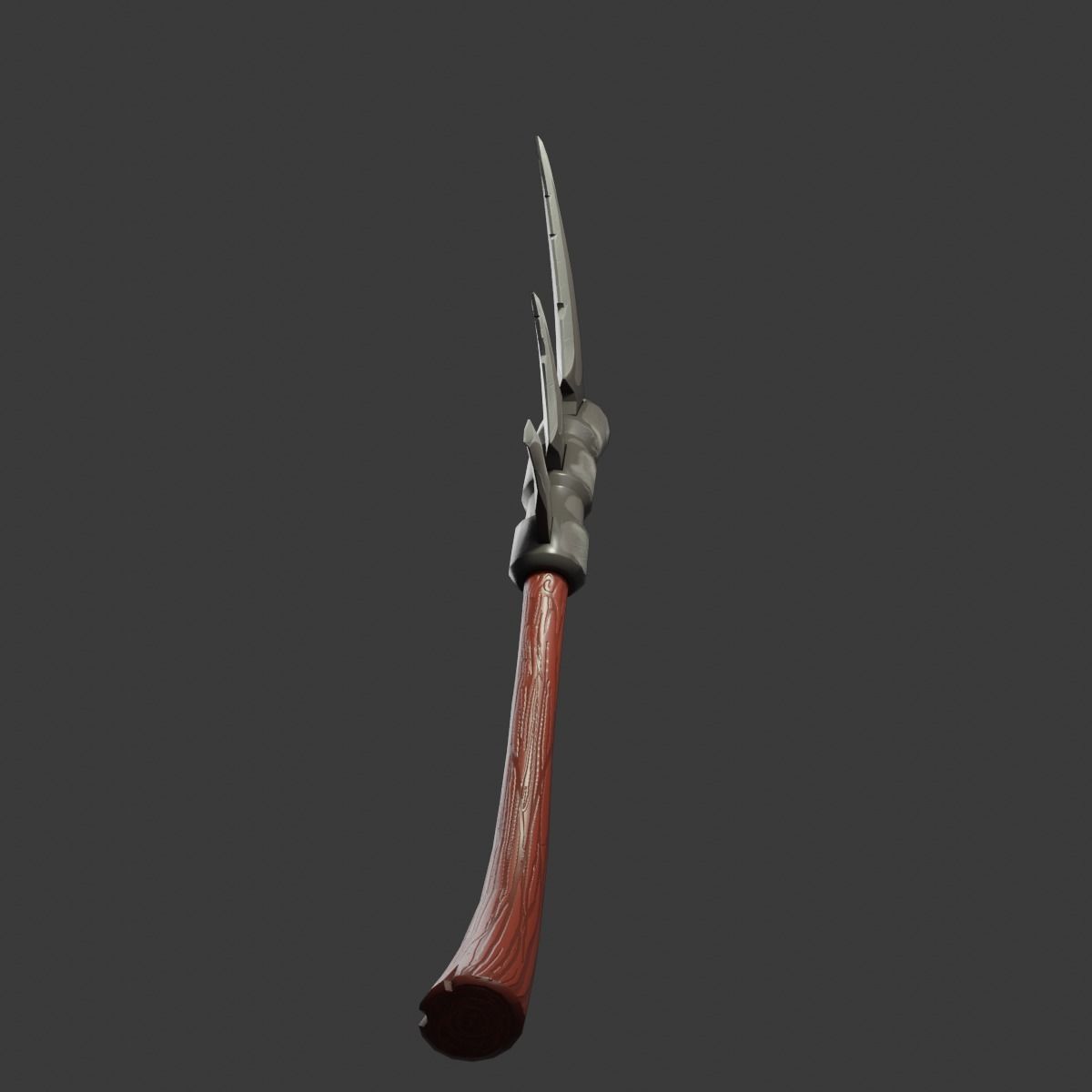 Stylized type triple bladed scythe Low-poly 3D model_9