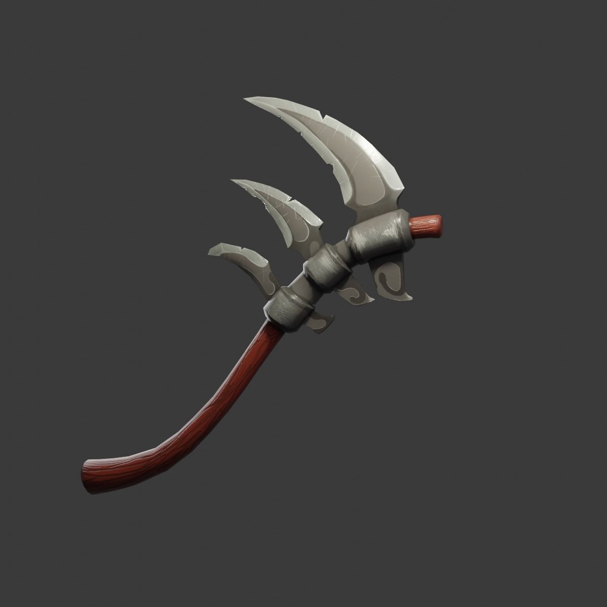 Stylized type triple bladed scythe Low-poly 3D model_6