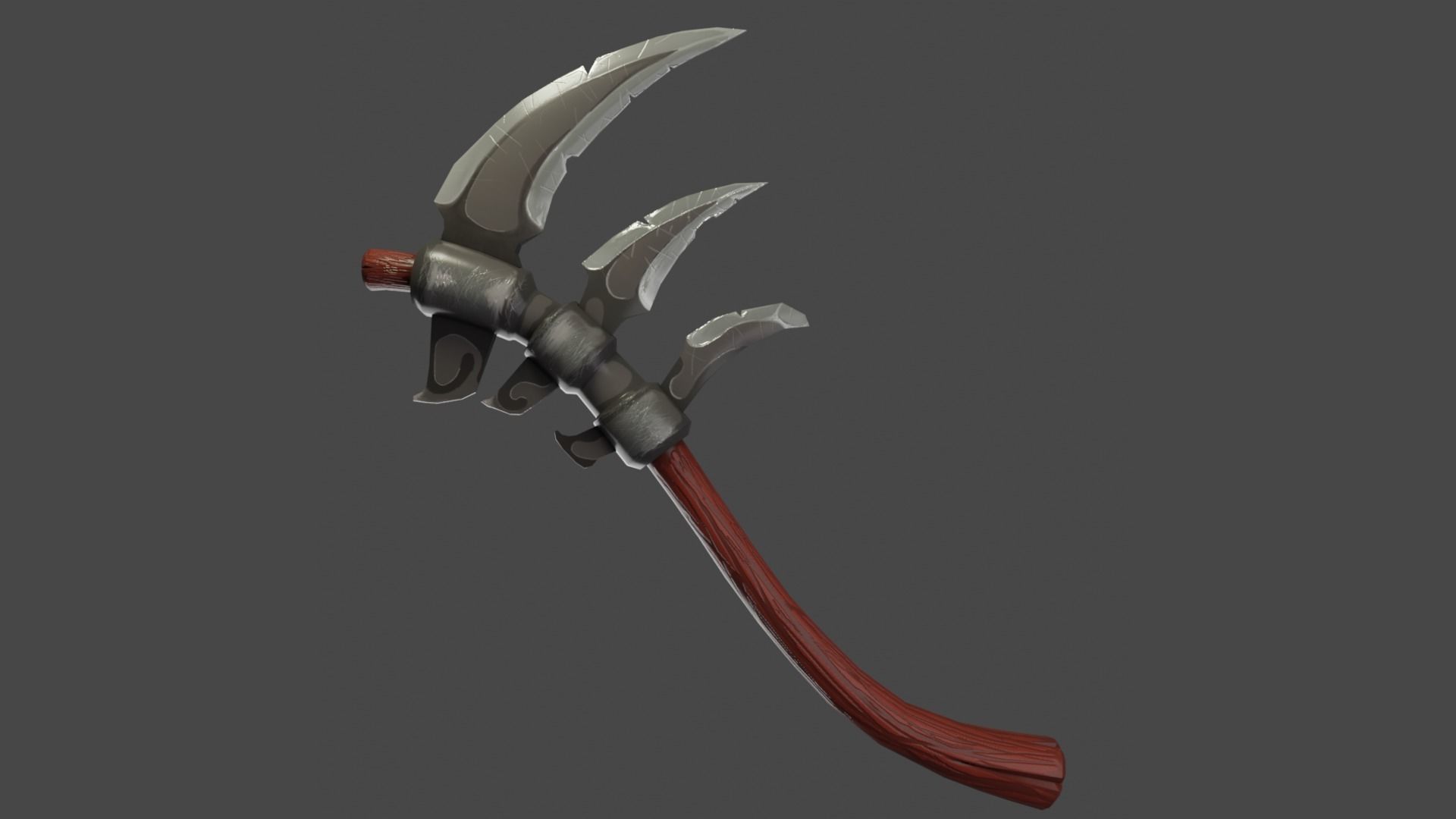 Stylized type triple bladed scythe Low-poly 3D model_19