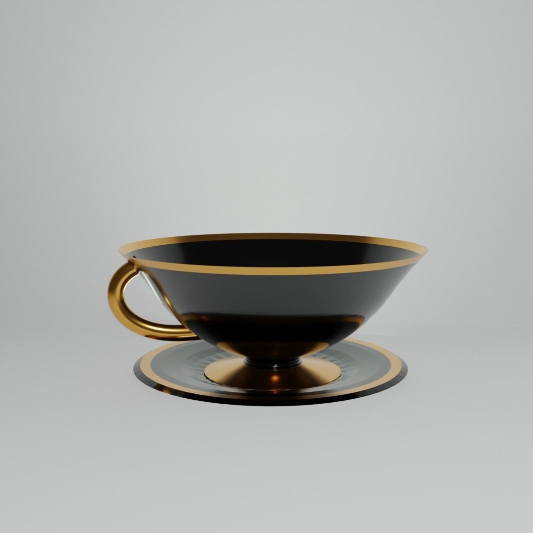 Teacup cup and saucer with gold trim Free 3D model_1