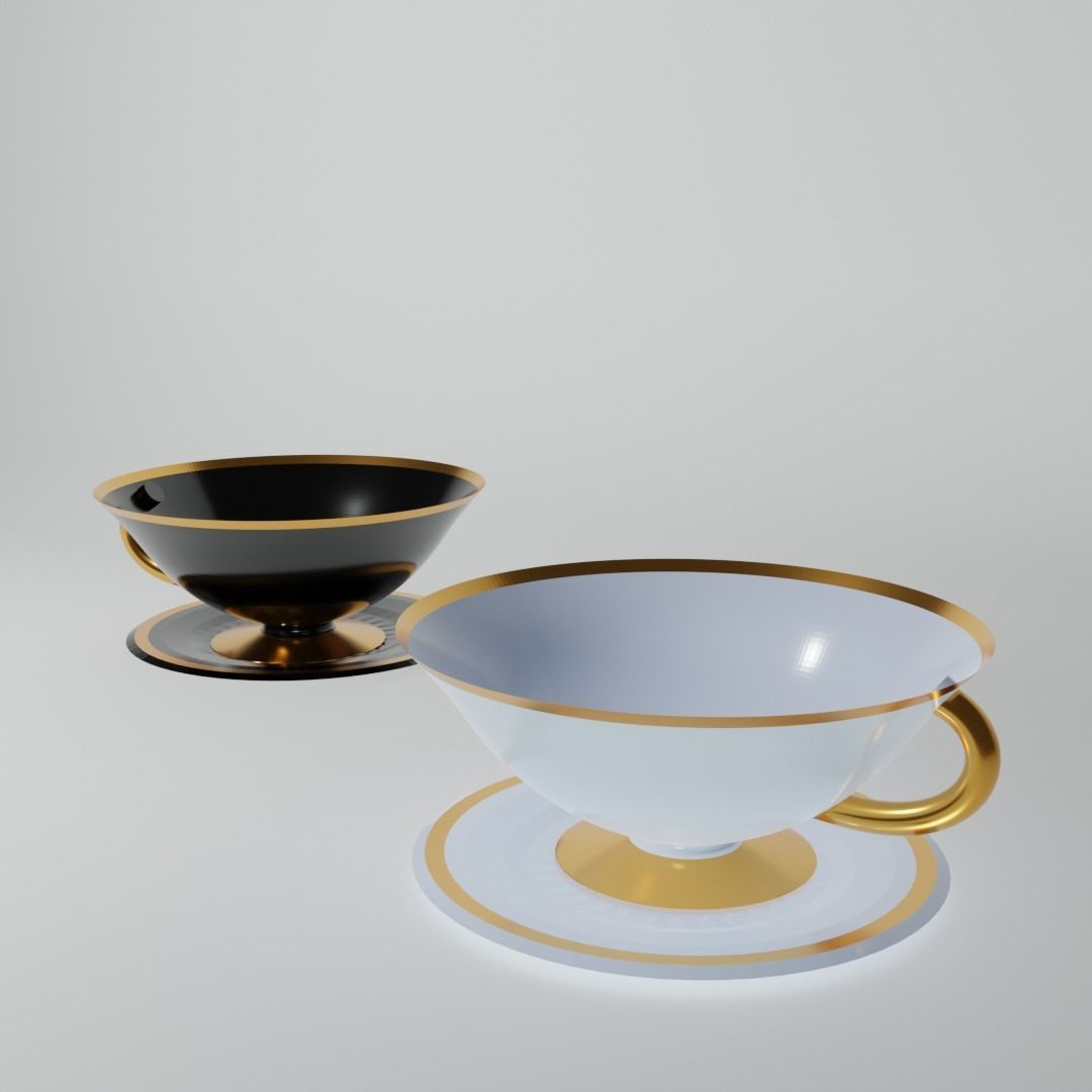 Teacup cup and saucer with gold trim Free 3D model_2