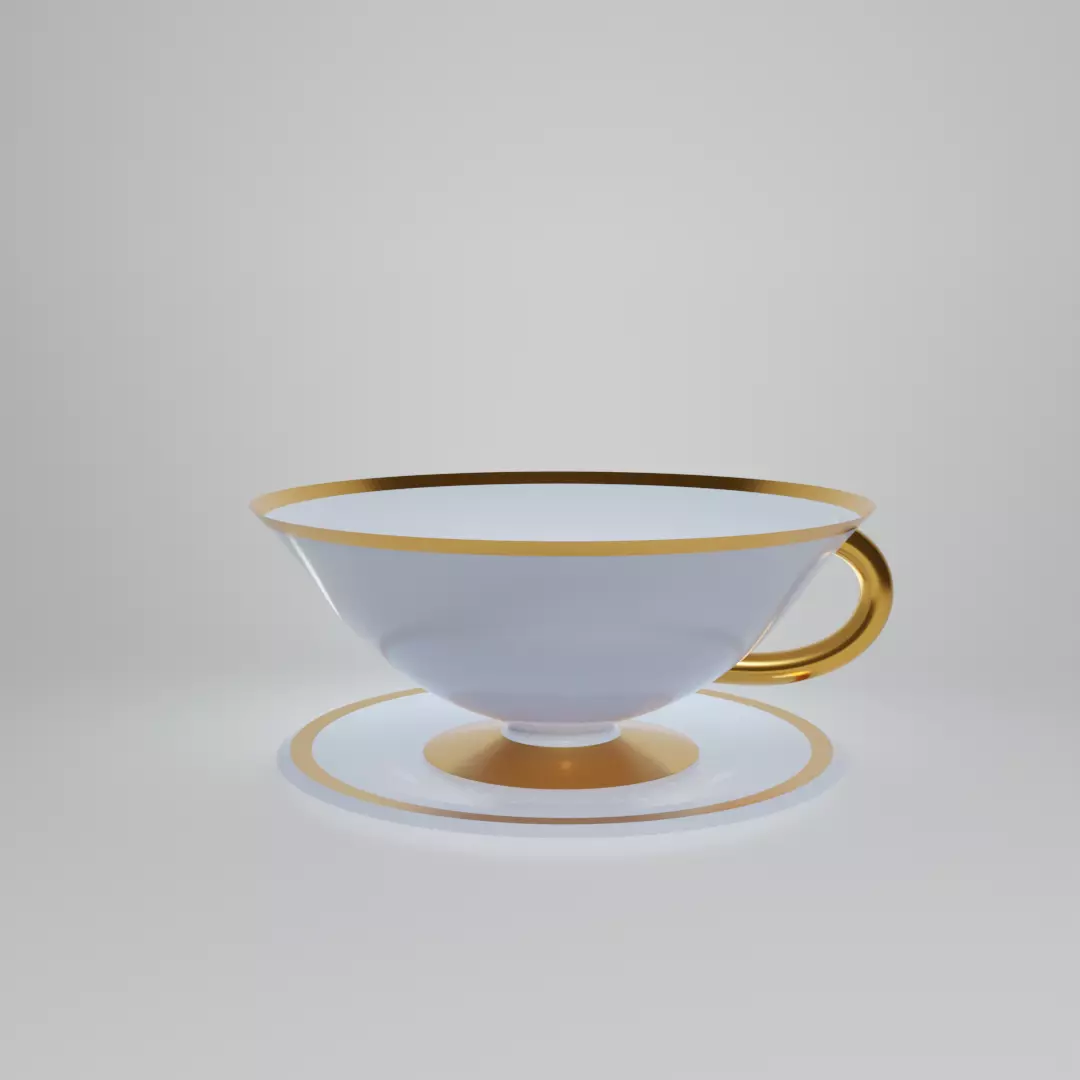 Teacup cup and saucer with gold trim Free 3D model_0