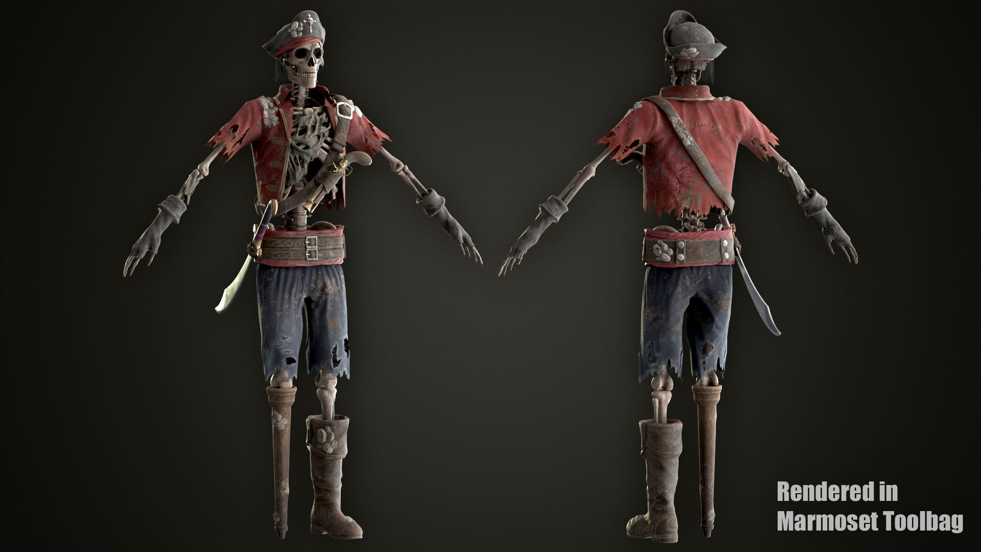 Skeleton Capitan Low-poly 3D model_2