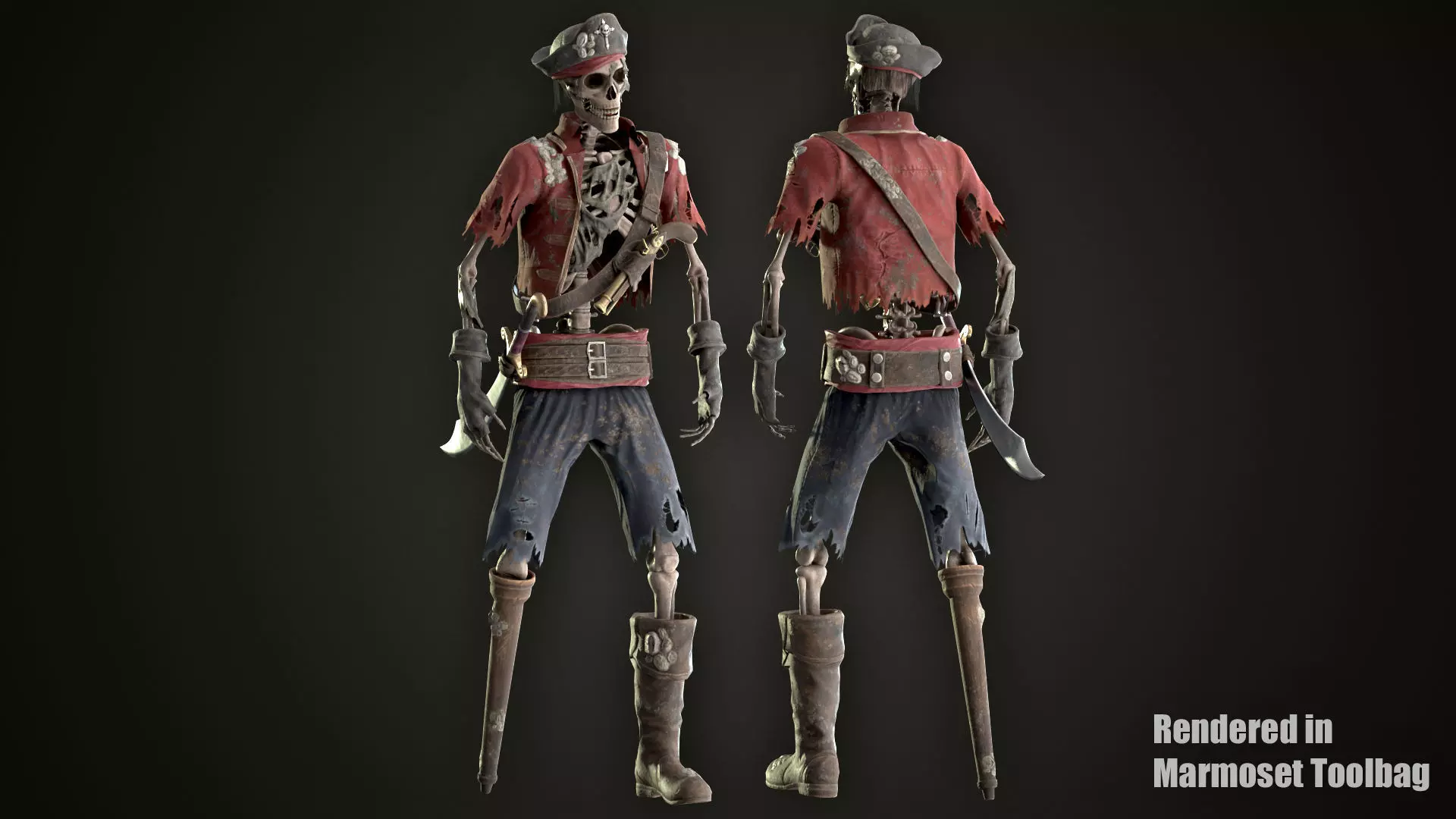 Skeleton Capitan Low-poly 3D model_0