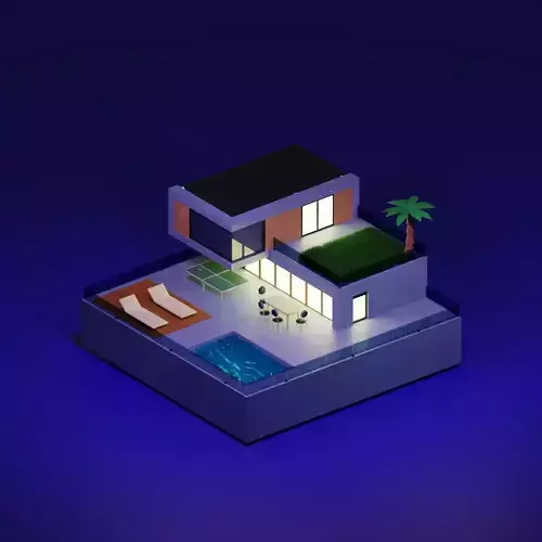 Villa modern house at night