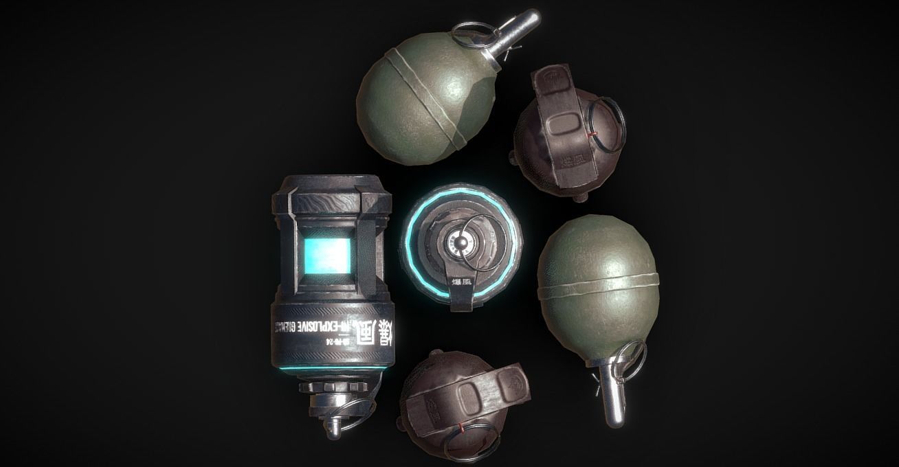 Set of grenades that Plasma Flame and AP grenades Low-poly 3D model_3