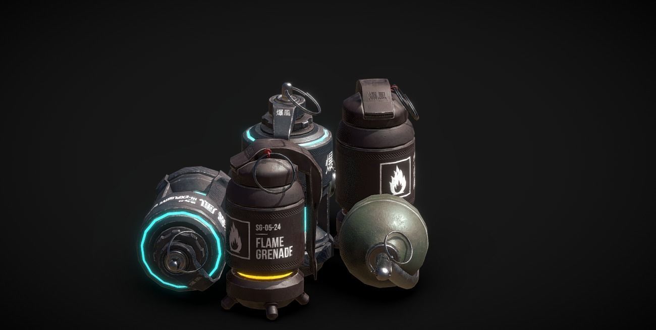 Set of grenades that Plasma Flame and AP grenades Low-poly 3D model_2