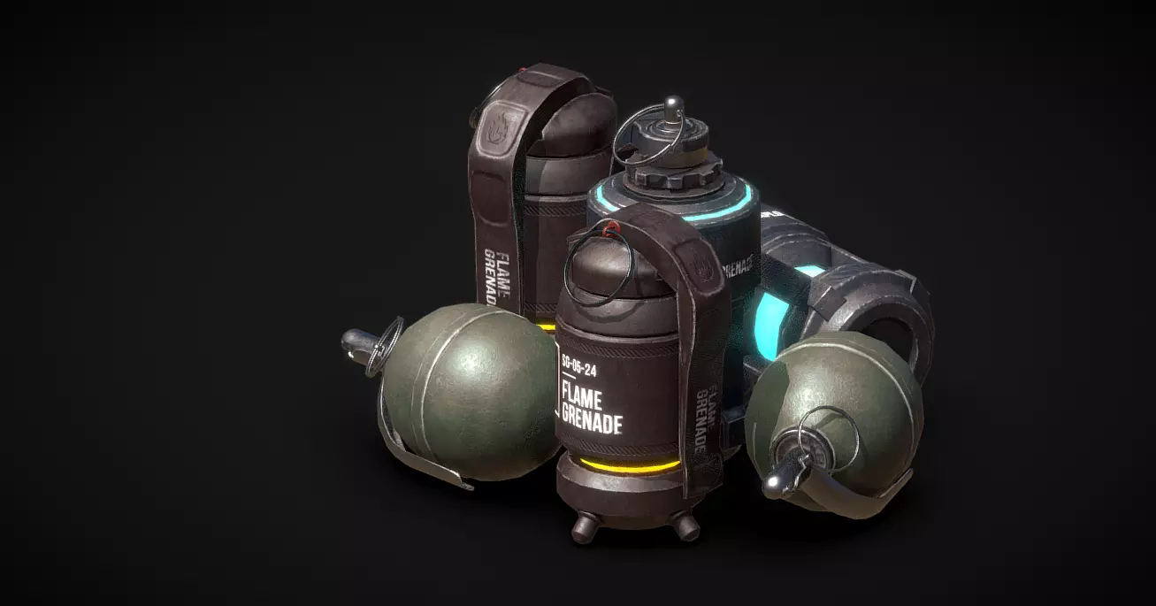 Set of grenades that Plasma Flame and AP grenades Low-poly 3D model_0