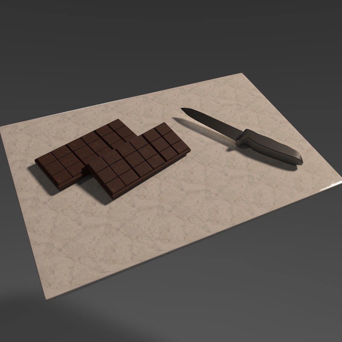 Chopping board with Chocolate and Knife Free 3D model_1