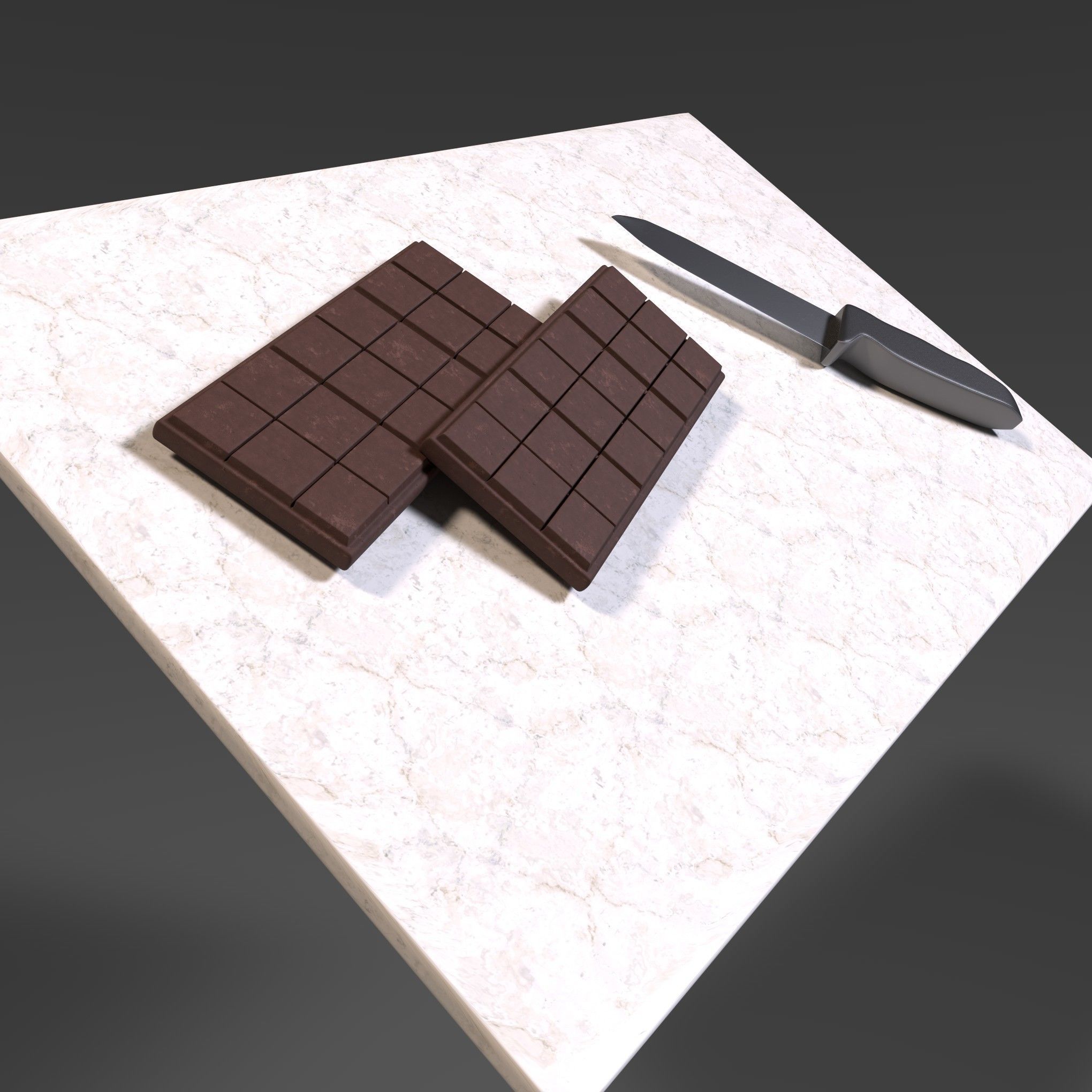 Chopping board with Chocolate and Knife Free 3D model_3