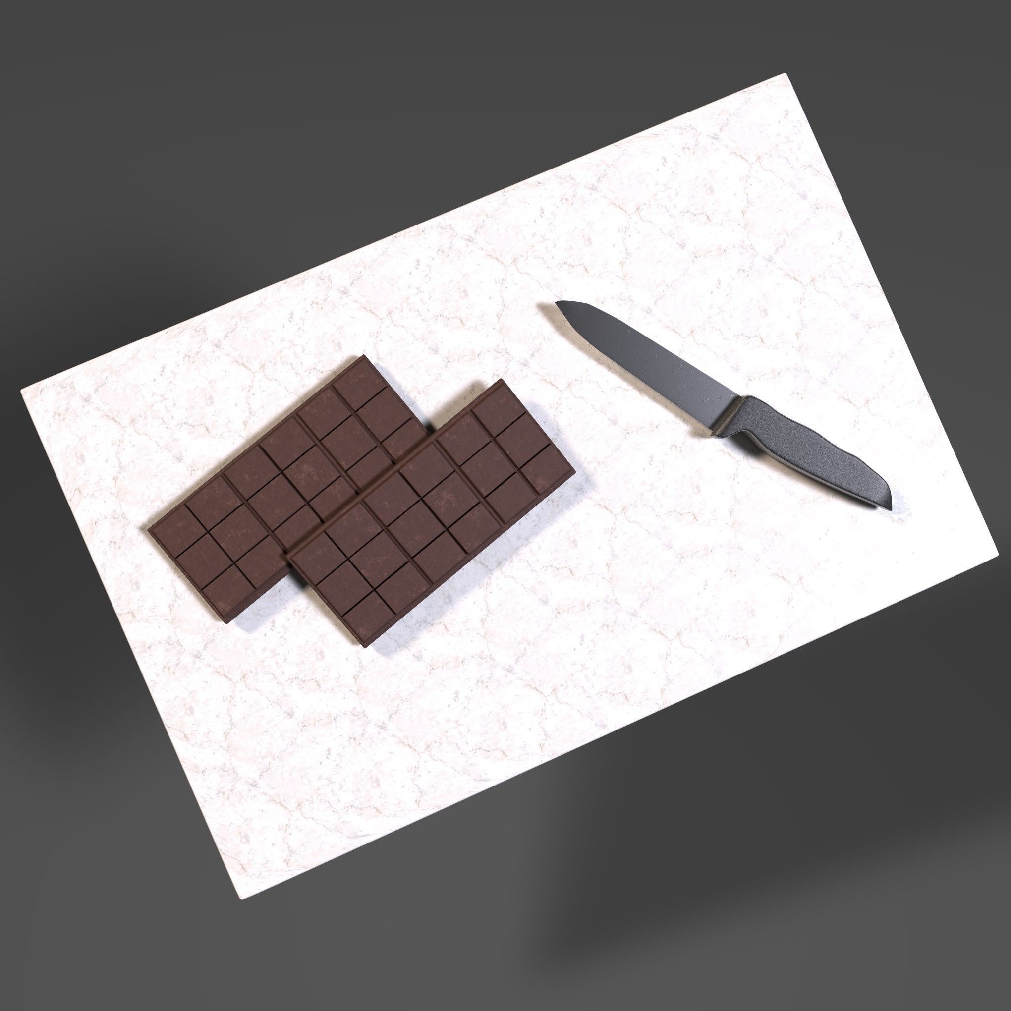 Chopping board with Chocolate and Knife Free 3D model_2