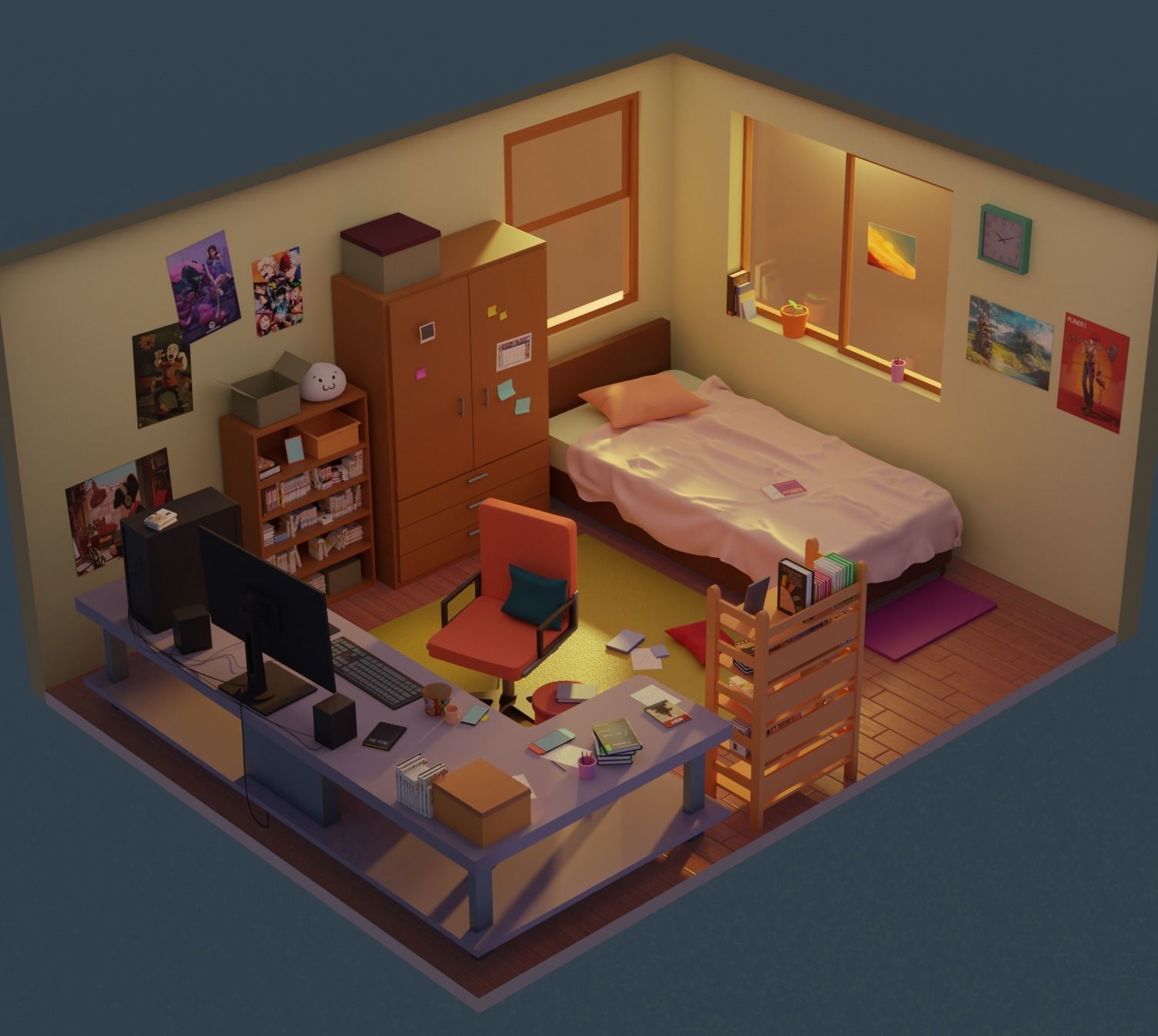 Diorama Room Low-poly 3D model_2