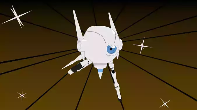 Blue-Eyed white Robot Low-poly 3D model