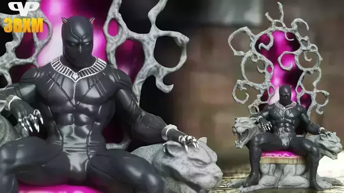 Black Panther on Throne STL for 3D Printing ChibiSTL 3DXM