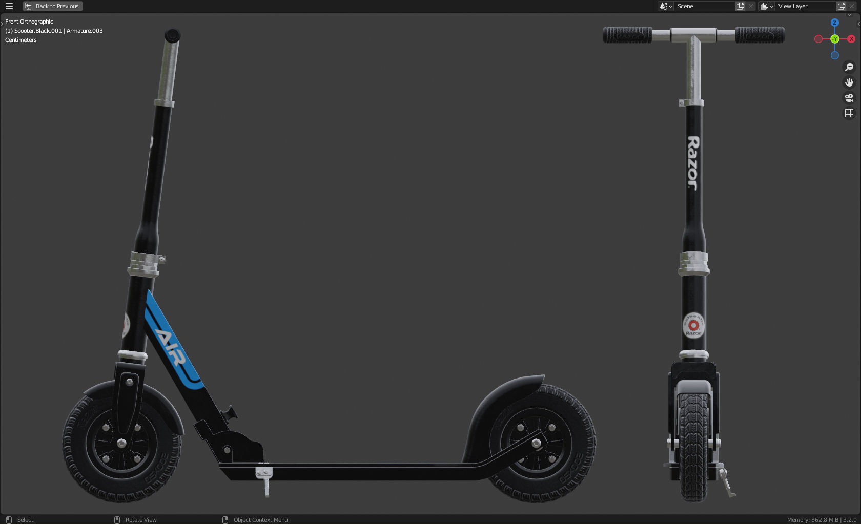 Razor kick scooter Low-poly 3D model_6