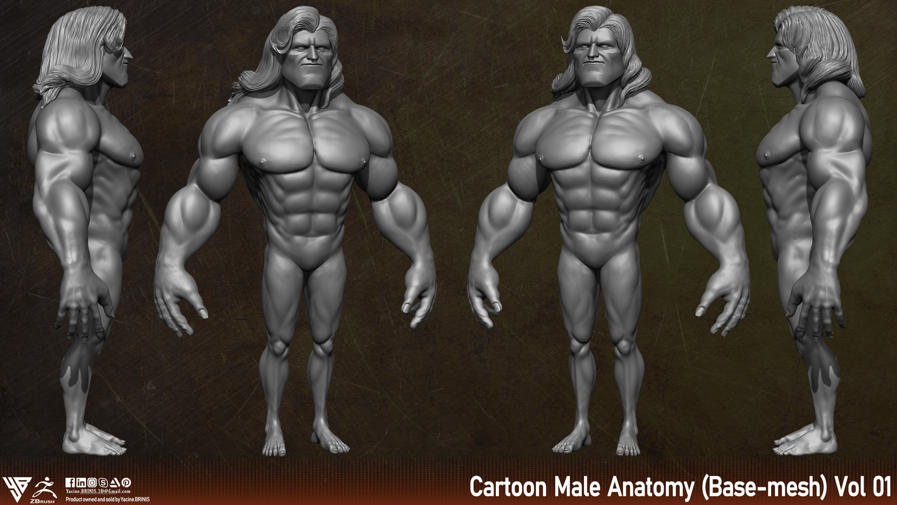 Cartoon male Anatomy Base-mesh Vol 01 Low-poly 3D model_4