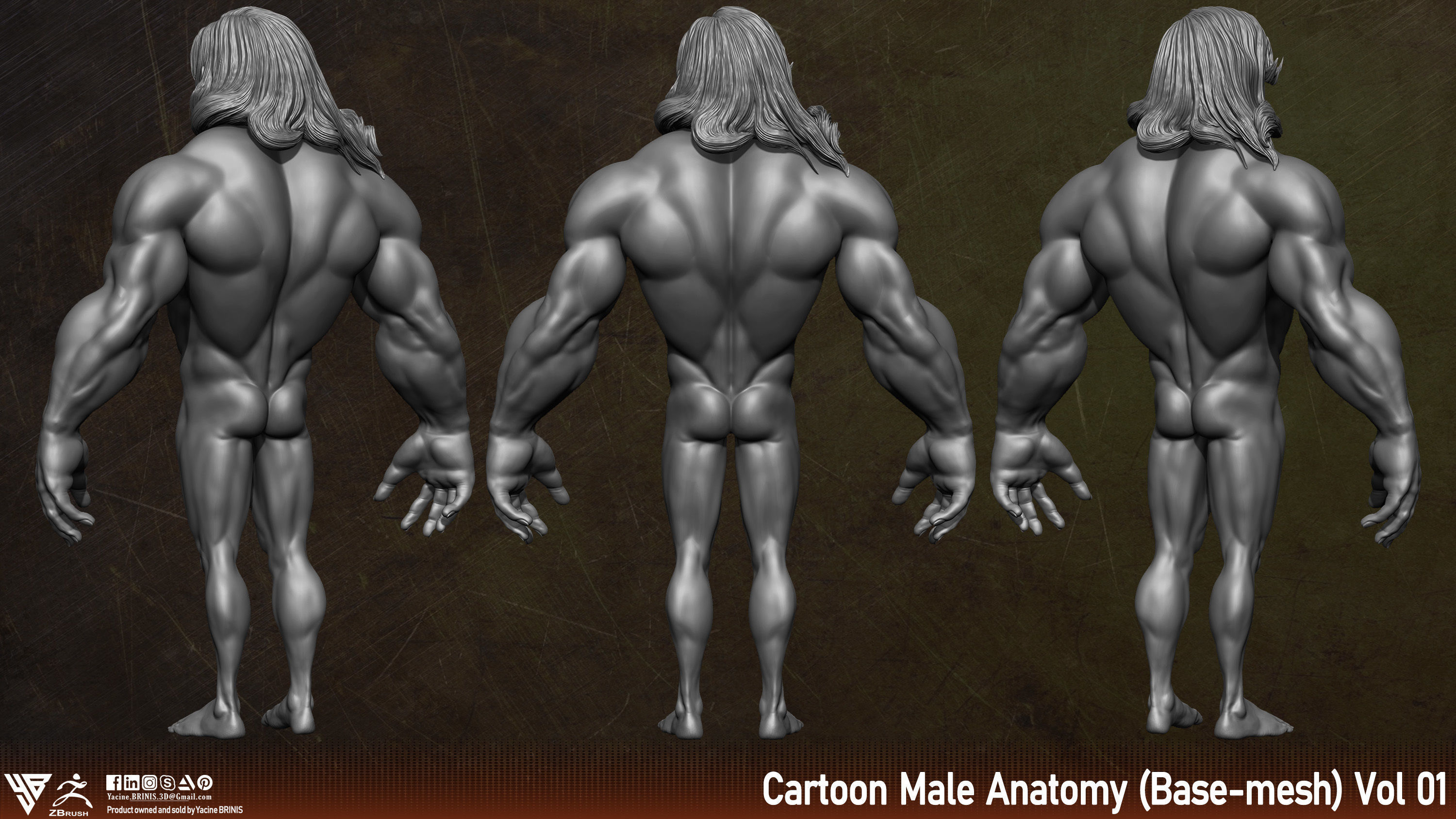 Cartoon male Anatomy Base-mesh Vol 01 Low-poly 3D model_3