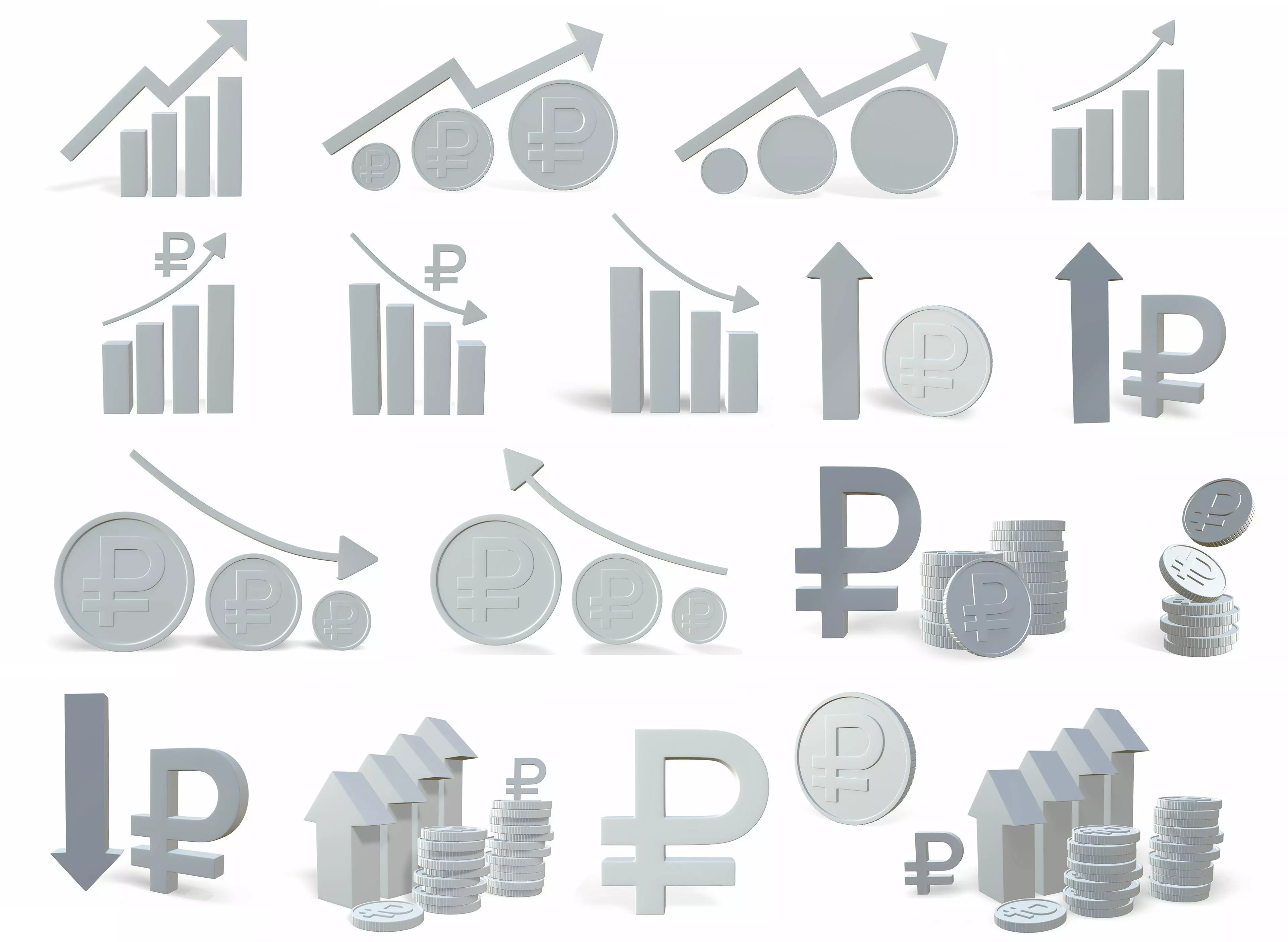 Elements for statistics and advertising histogram Russian ruble 3D model