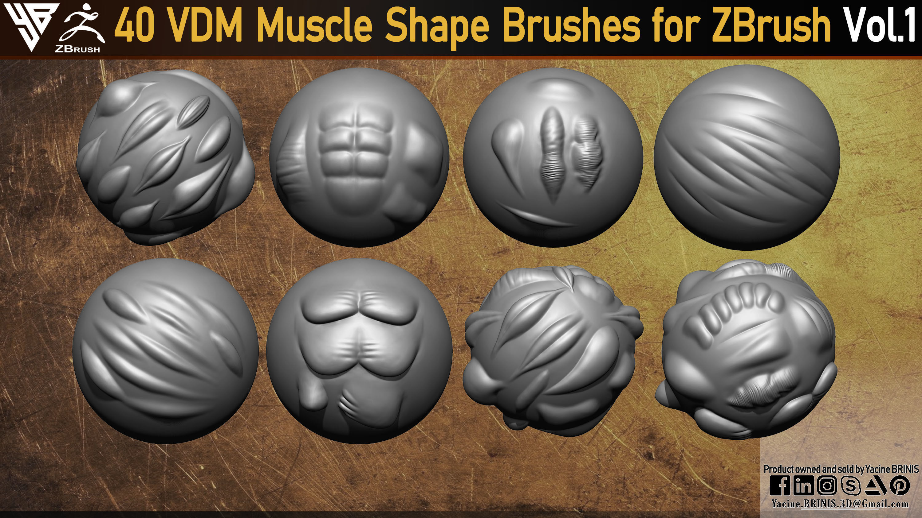 40 VDM Muscle Shape Brushes for ZBrush Vol 01 Low-poly 3D model_4