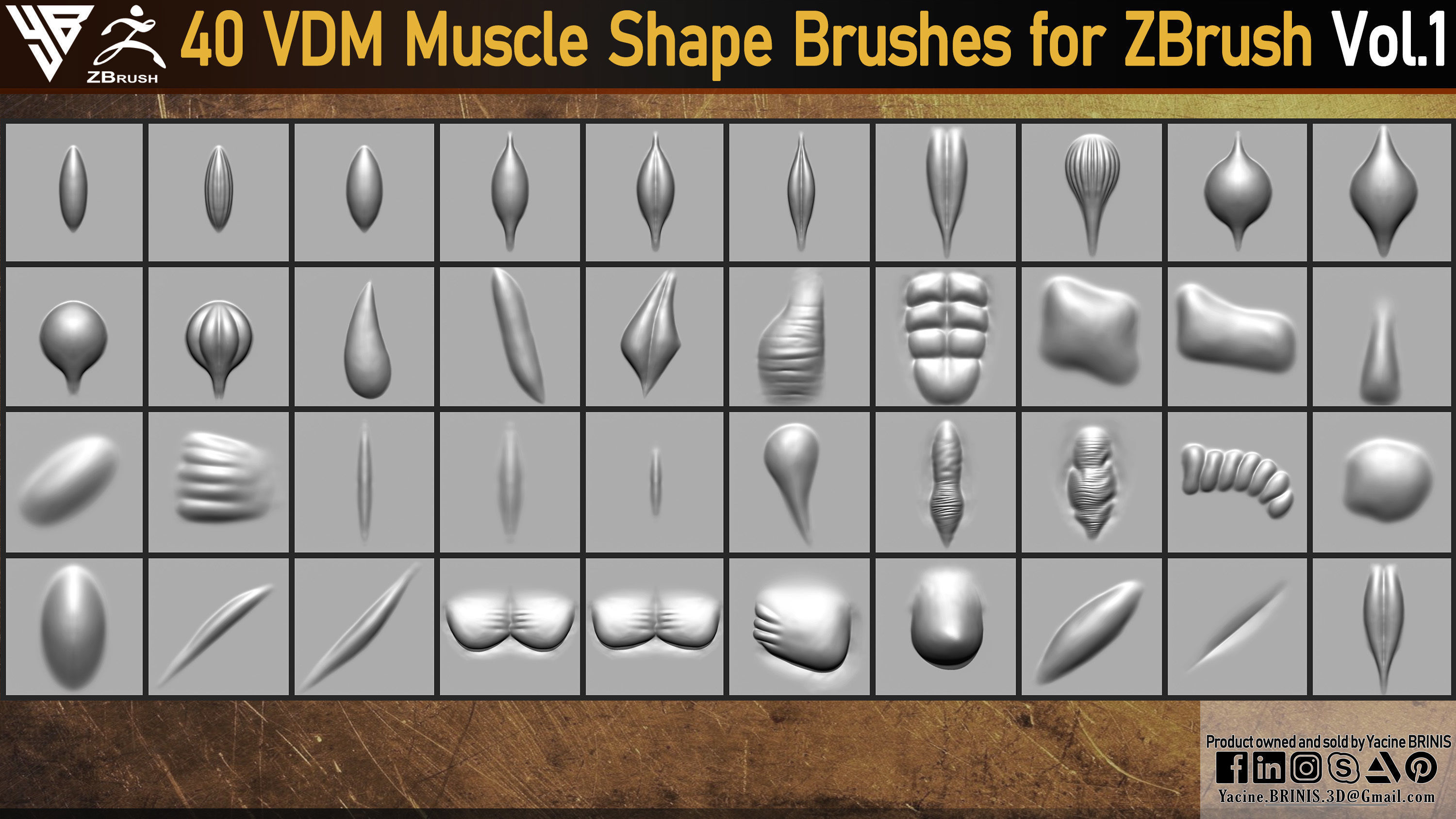 40 VDM Muscle Shape Brushes for ZBrush Vol 01 Low-poly 3D model_3