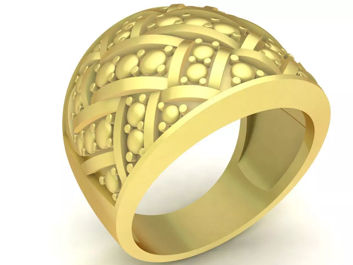 Men Woven Pattern Dome Ring with Raised Beads 3385 3D print model