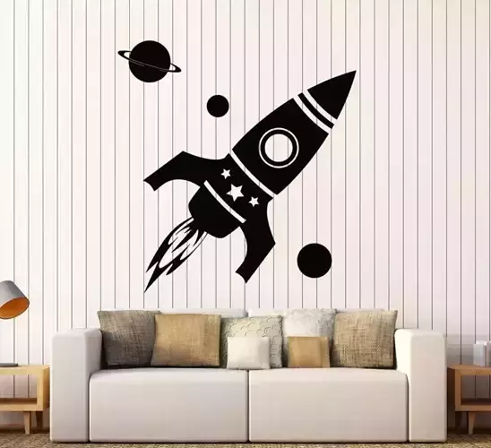 ROCKET AND PLANETS DECORATIVE MURAL 3D print model