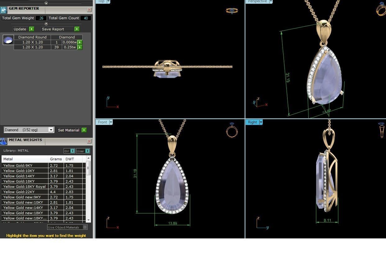 Women Pear Diamond Pendants 3dm STL OBJ FBX Render Details 3D print model_5