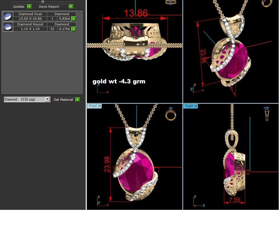 Women Oval Diamond Pendants 3dm STL OBJ FBX Render Details 3D print model_6