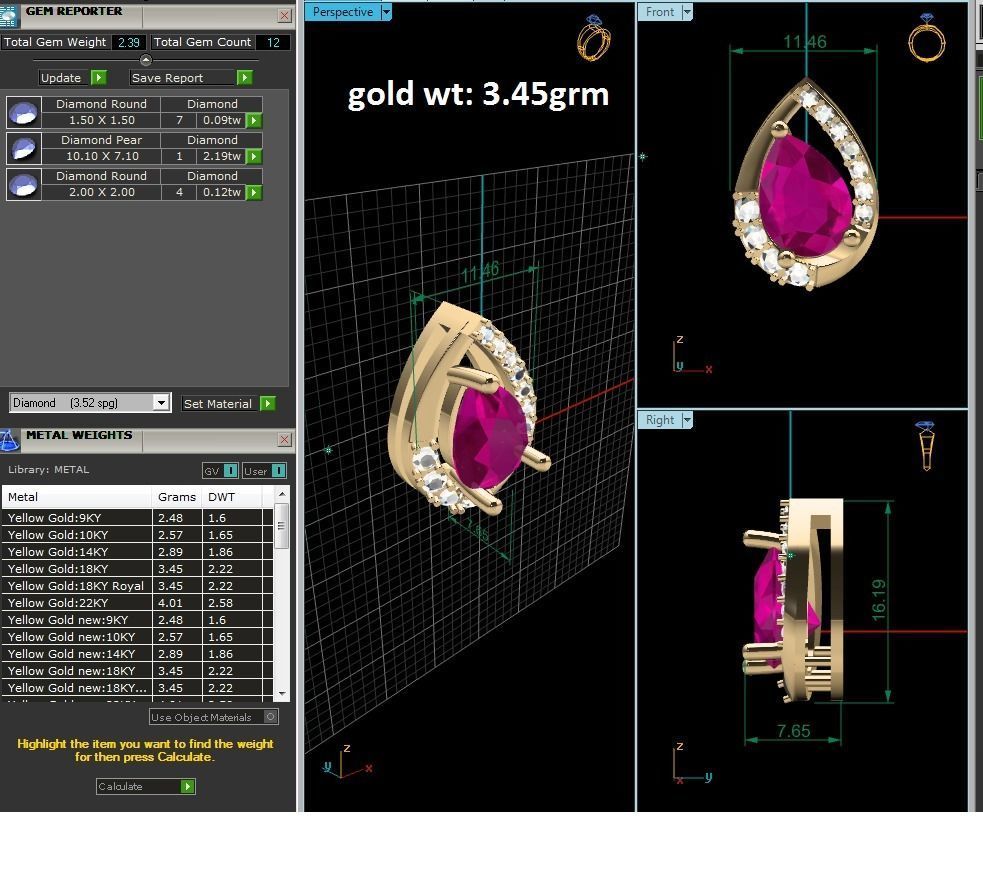 Women Pear Diamond Pendants 3dm STL OBJ FBX Render Details 3D print model_6