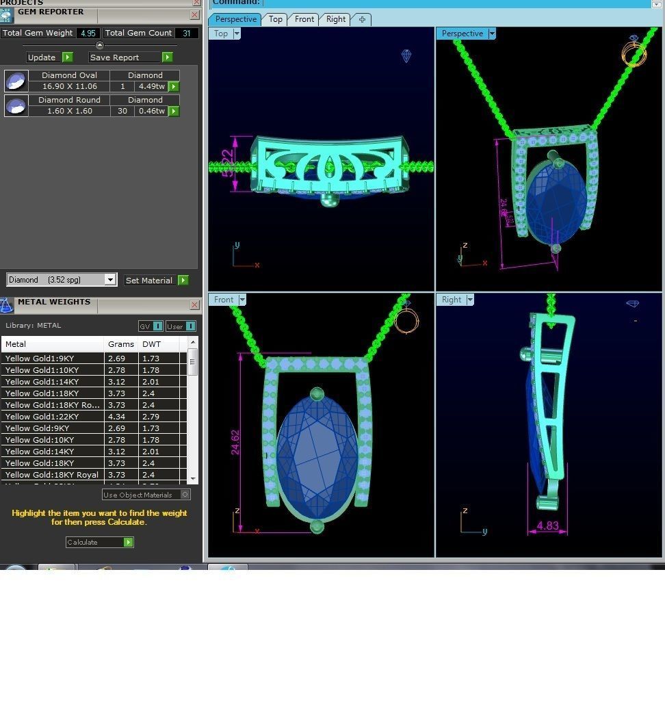 Women Oval Diamond Pendants 3dm STL OBJ FBX Render Details 3D print model_4