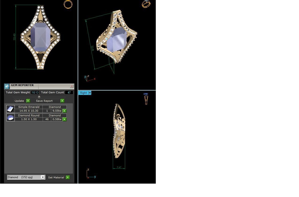 Women emerald diamond Pendants 3dm STL OBJ FBX Render Details 3D print model_11