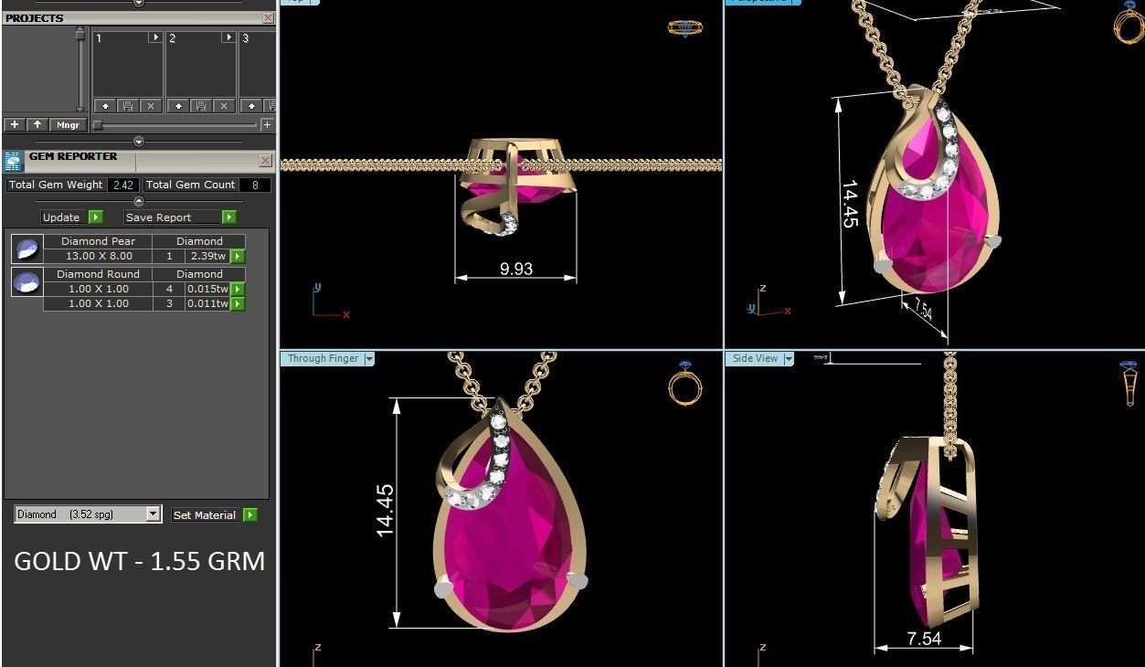 Women Pear Diamond Pendants 3dm STL OBJ FBX Render Details 3D print model_6