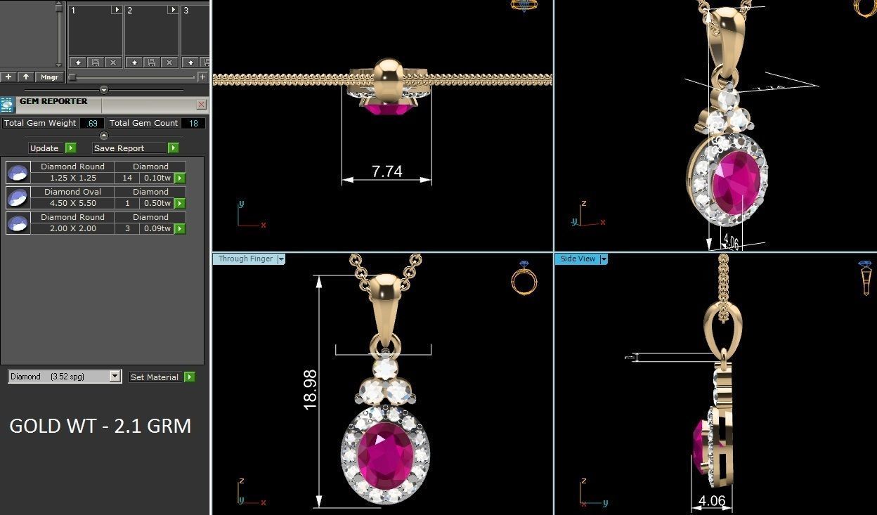 Women Oval Diamond Pendants 3dm STL OBJ FBX Render Details 3D print model_6