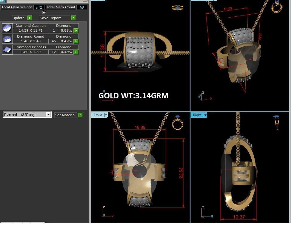Women Oval Diamond Pendants 3dm STL OBJ FBX Render Details 3D print model_5