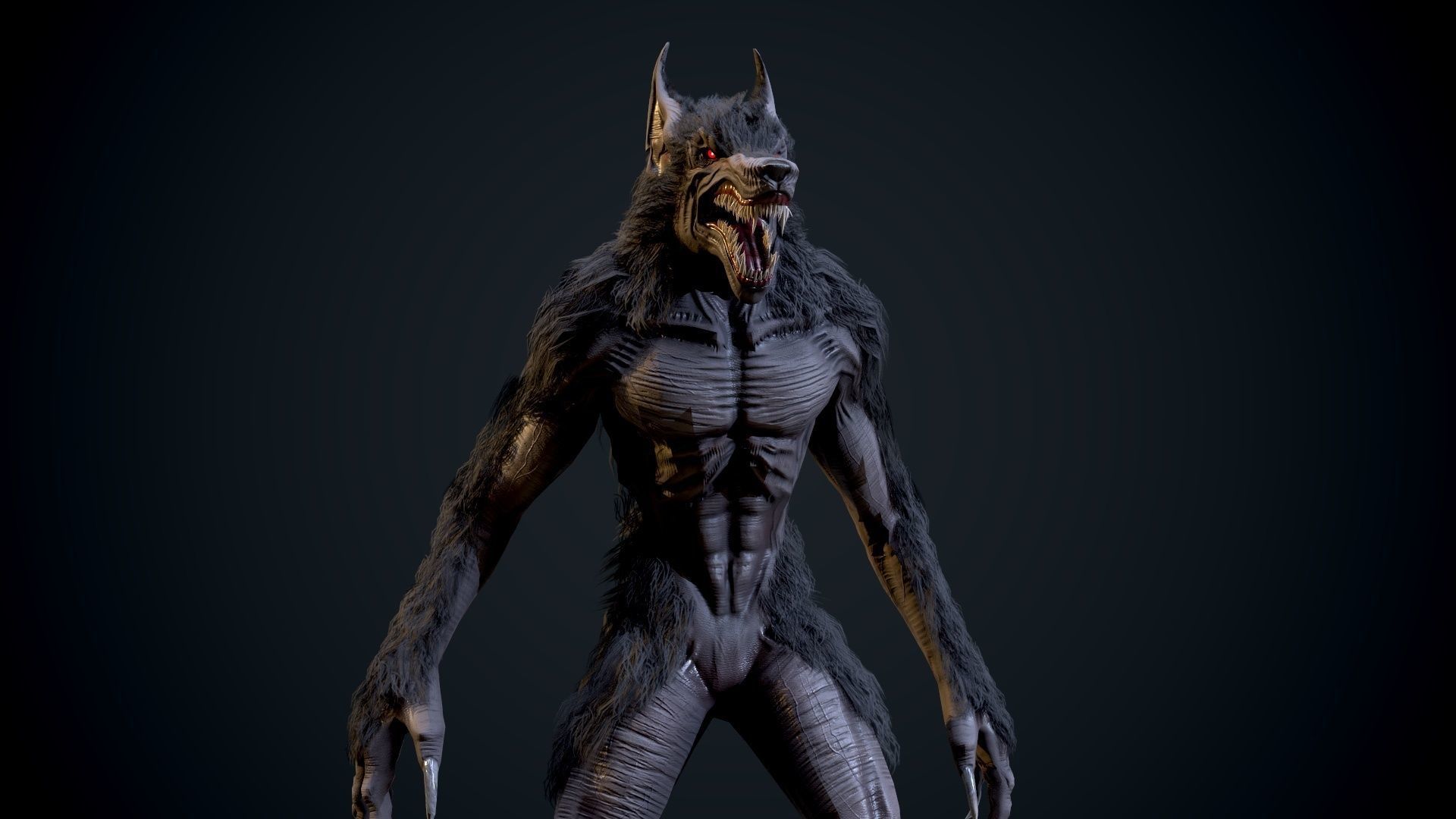 Evil werewolf Low-poly 3D model_5