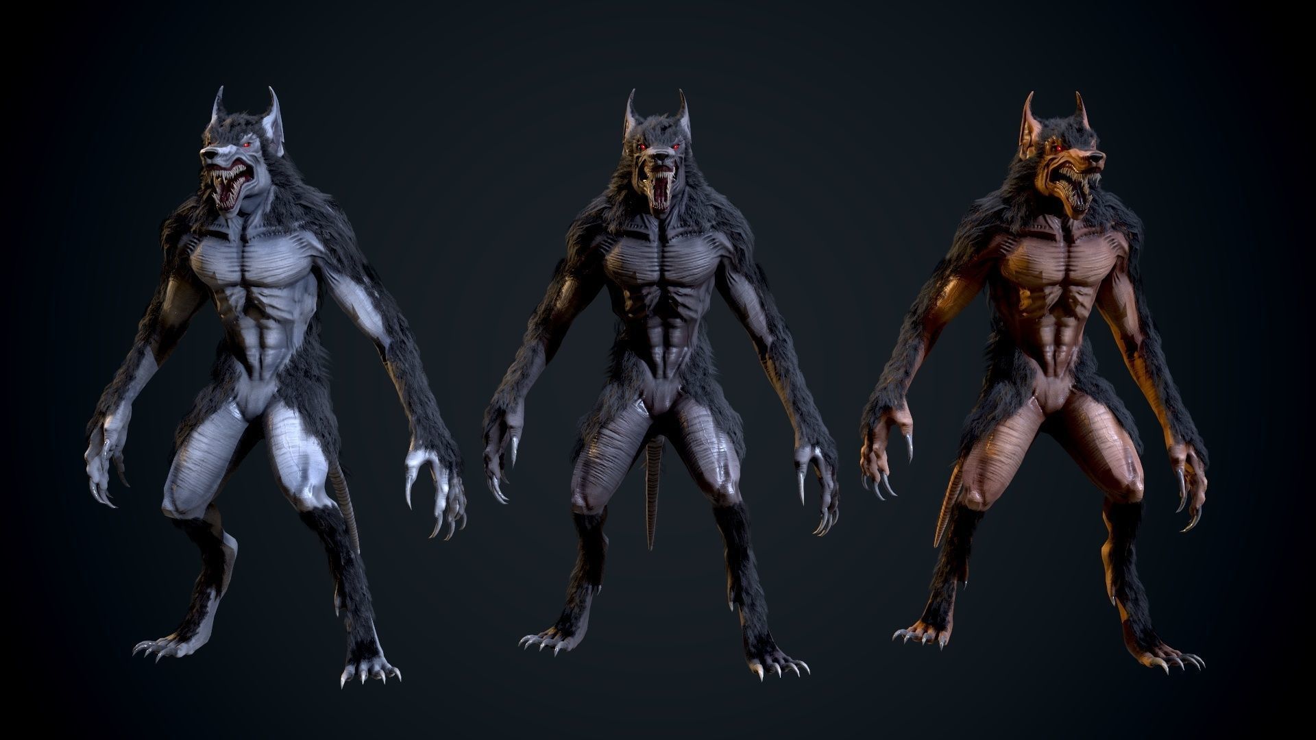 Evil werewolf Low-poly 3D model_8