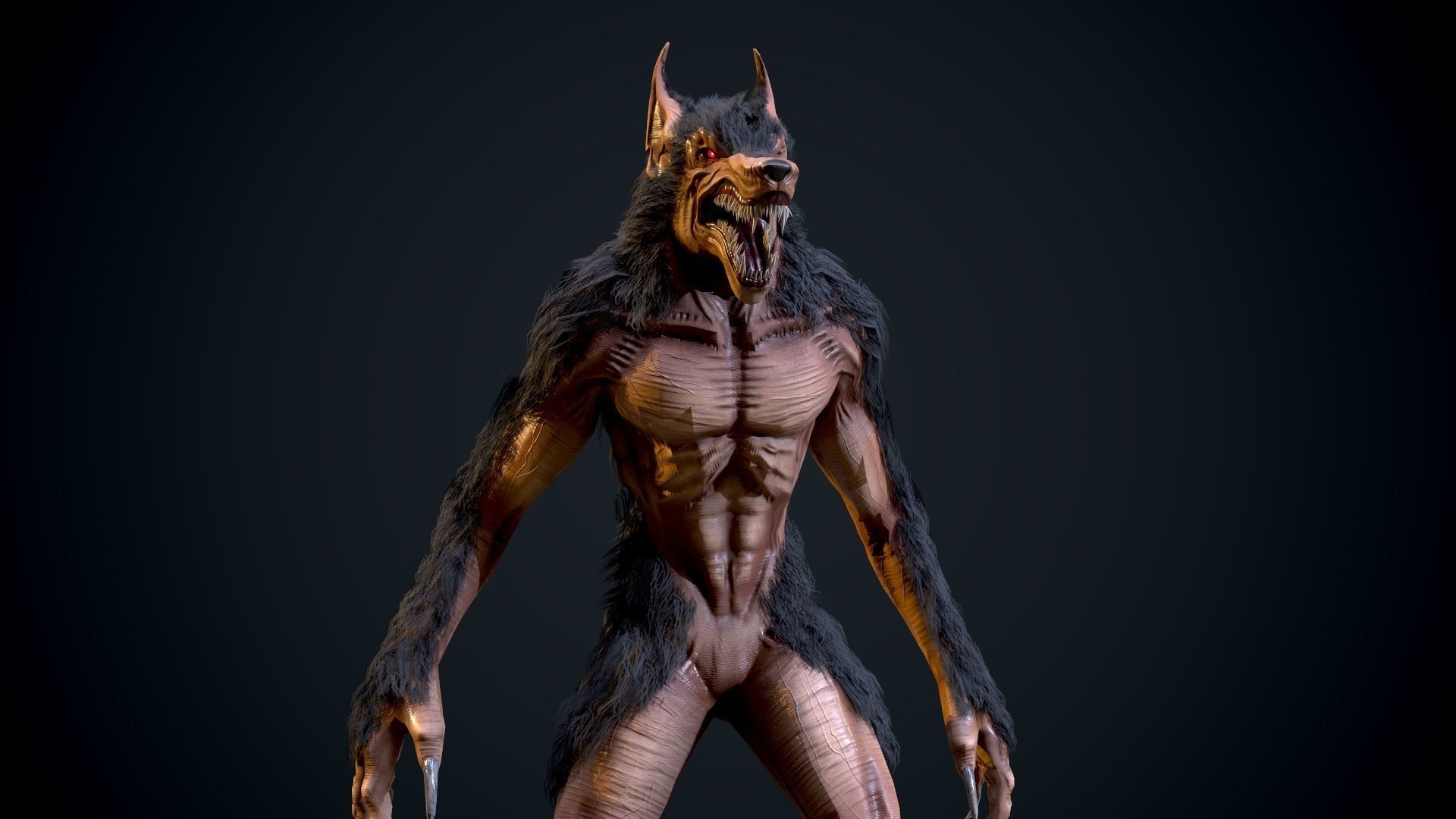 Evil werewolf Low-poly 3D model_7