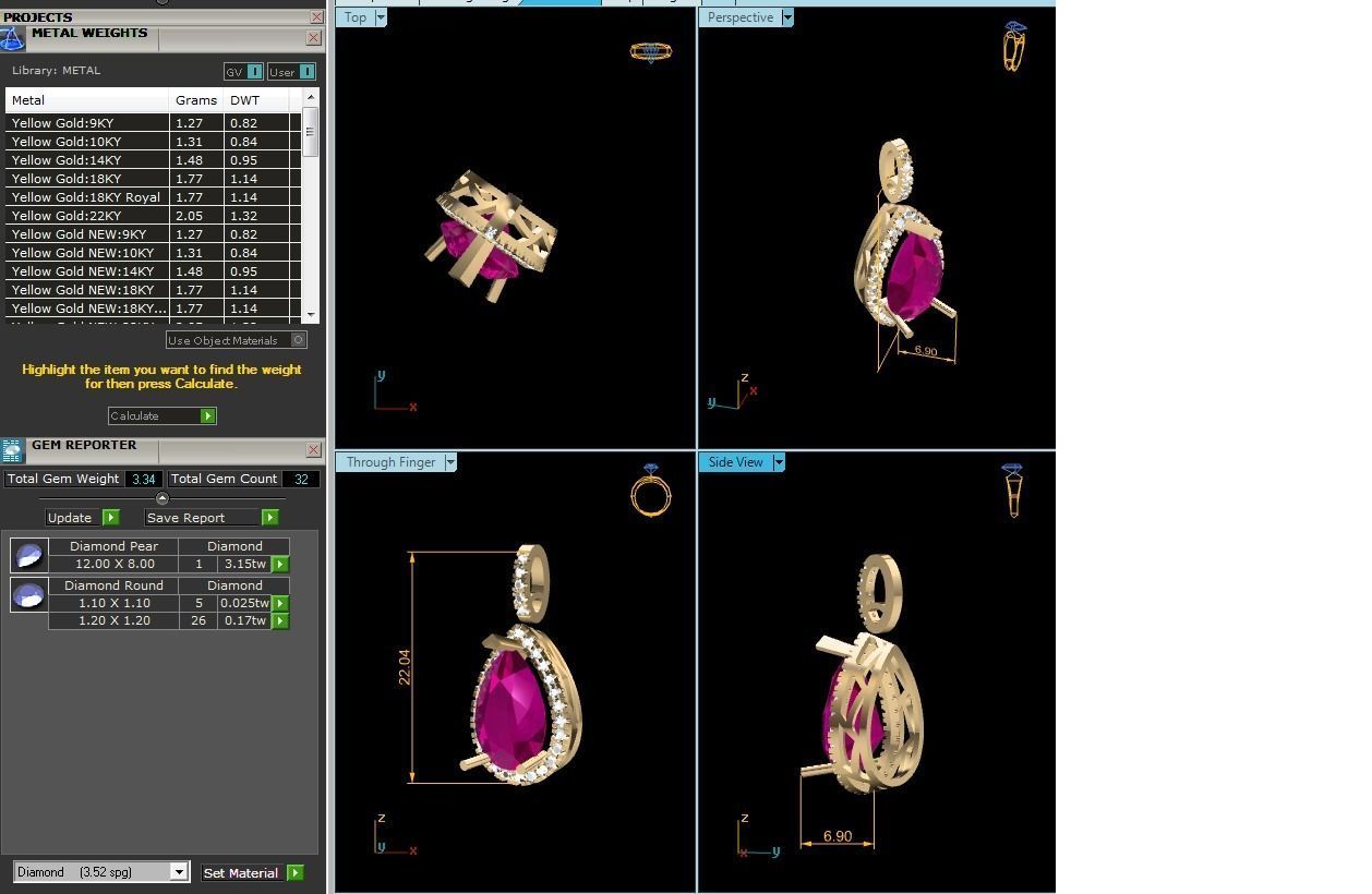 Women Pear Diamond Pendants 3dm STL OBJ FBX Render Details 3D print model_7