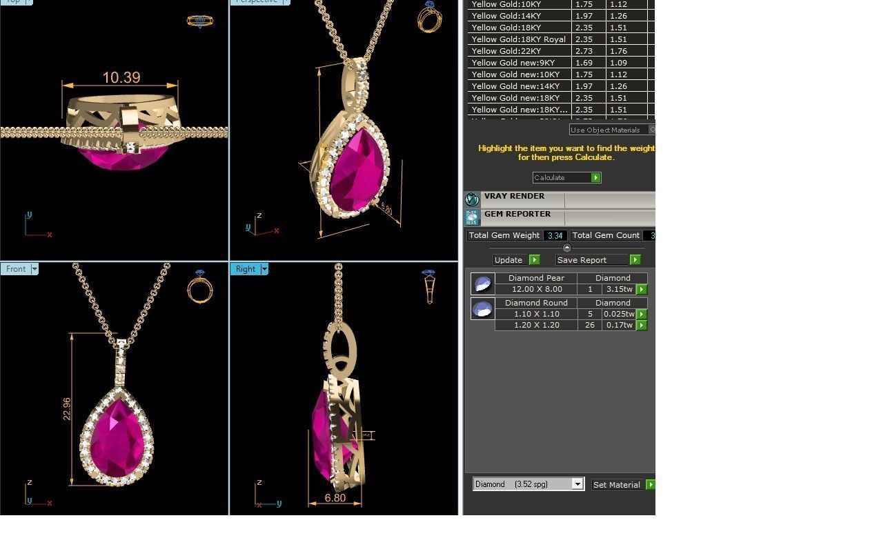 Women Pear Diamond Pendants 3dm STL OBJ FBX Render Details 3D print model_10