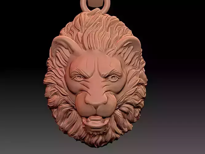 Lion Head Pendant Sculpture jewelry gold necklace