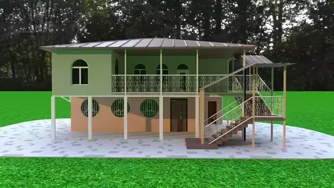 house with stairs and grass