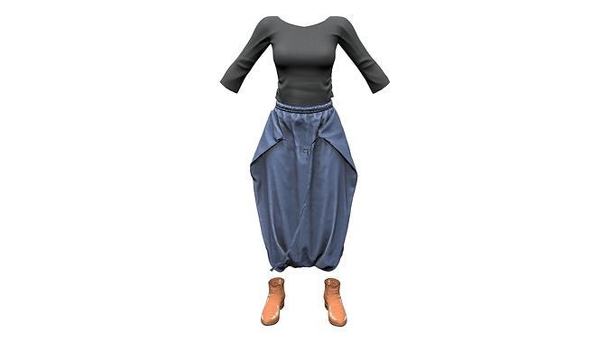 Full Salwar Outfit Top Pants Boots Low-poly 3D model